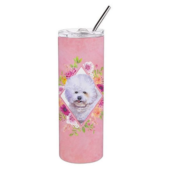 Bichon Fris? #2 Pink Flowers Stainless Steel 20 oz Skinny Tumbler - Picture 3 of 4